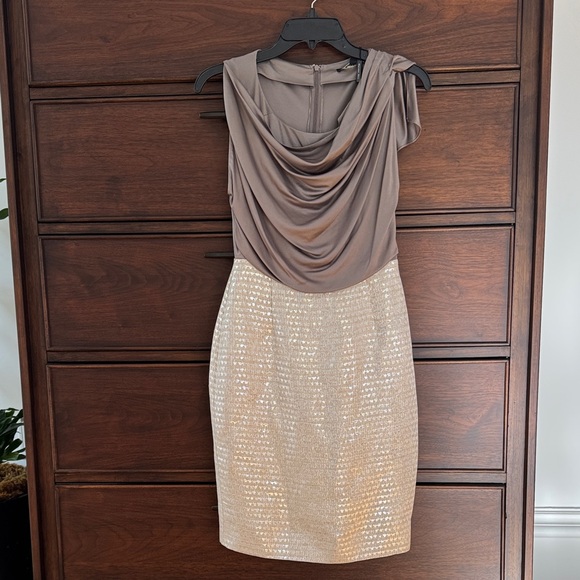 RACHEL Rachel Roy One Shoulder Taupe and Silver Dress, 2 - Picture 1 of 10